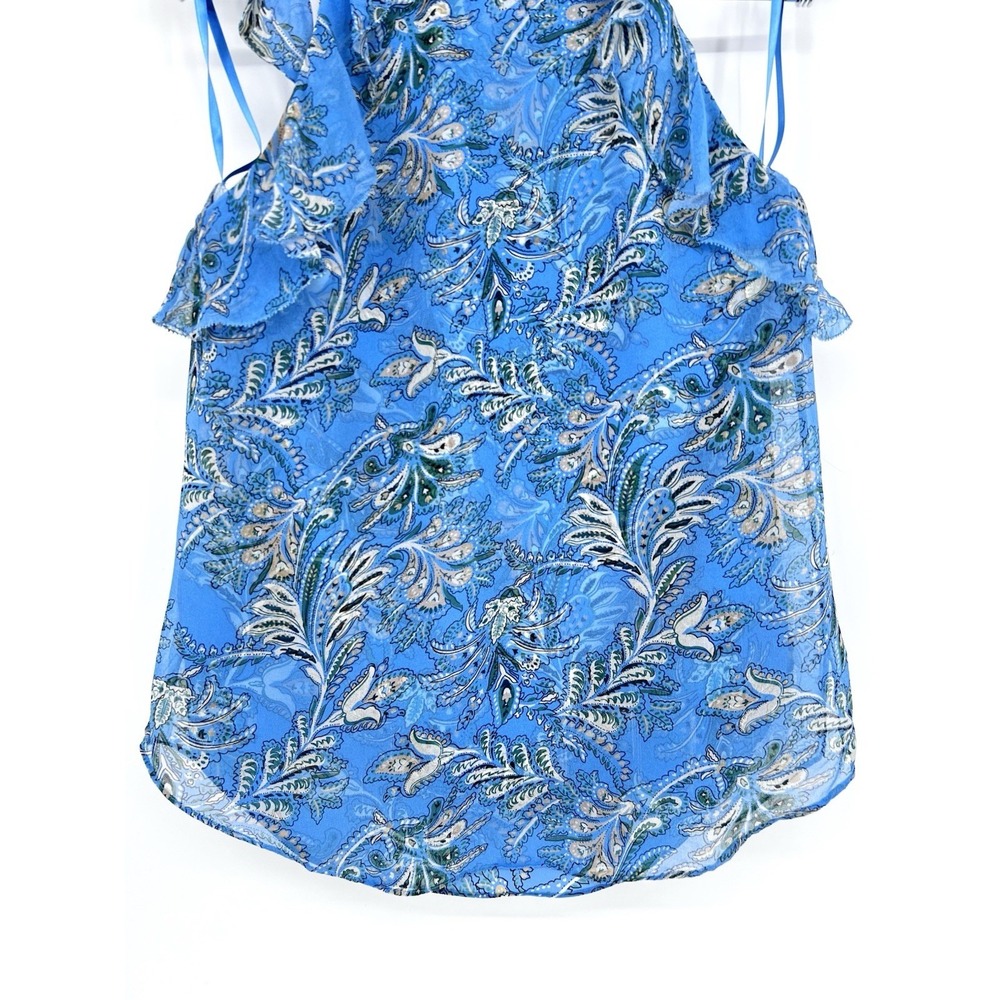 Veronica Beard Blue Silk Floral Dali Top Size 6 Ruffle Boho Chic Feminine - Picture 12 of 14
